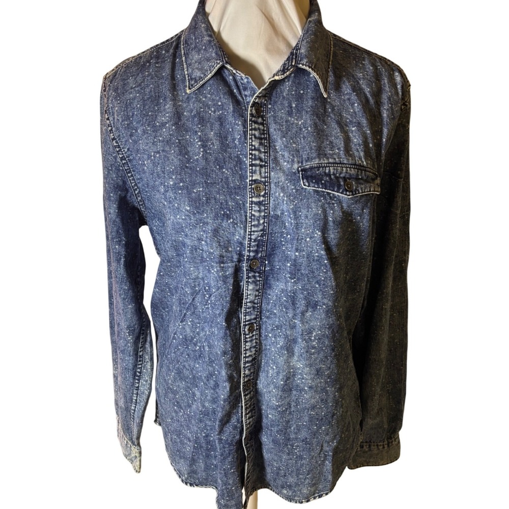 Calvin Klein Jeans‎ Mens Button Down Shirt Blue Speckled M stone washed
